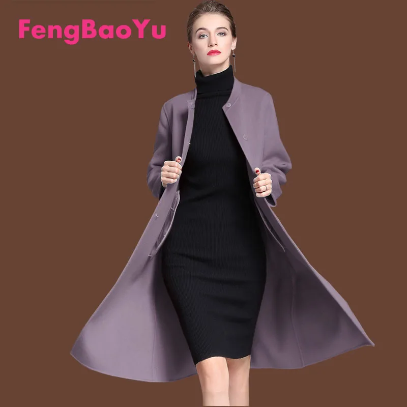 

Fengbaoyu European and American Double-sided Cashmere Coat Autumn Winter Soft Luster Simple Wool Coat Temperament Elegant Lady