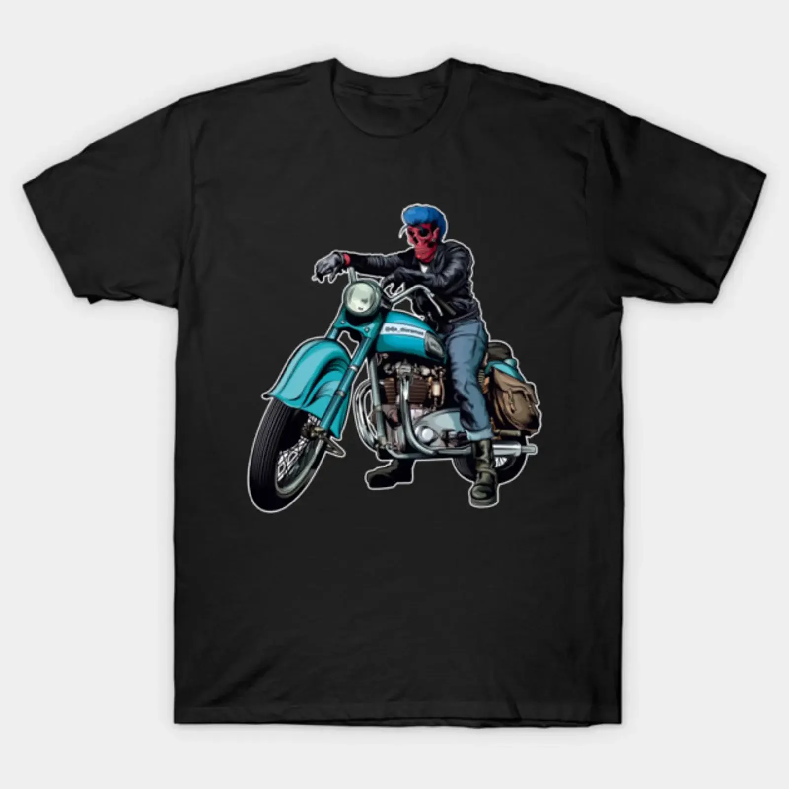 Rosa Totenkopf auf Motorrad-T-Shirt, Vintage-Look, lässig, weich, bequem, Unisex, dehnbar, atmungsaktiv