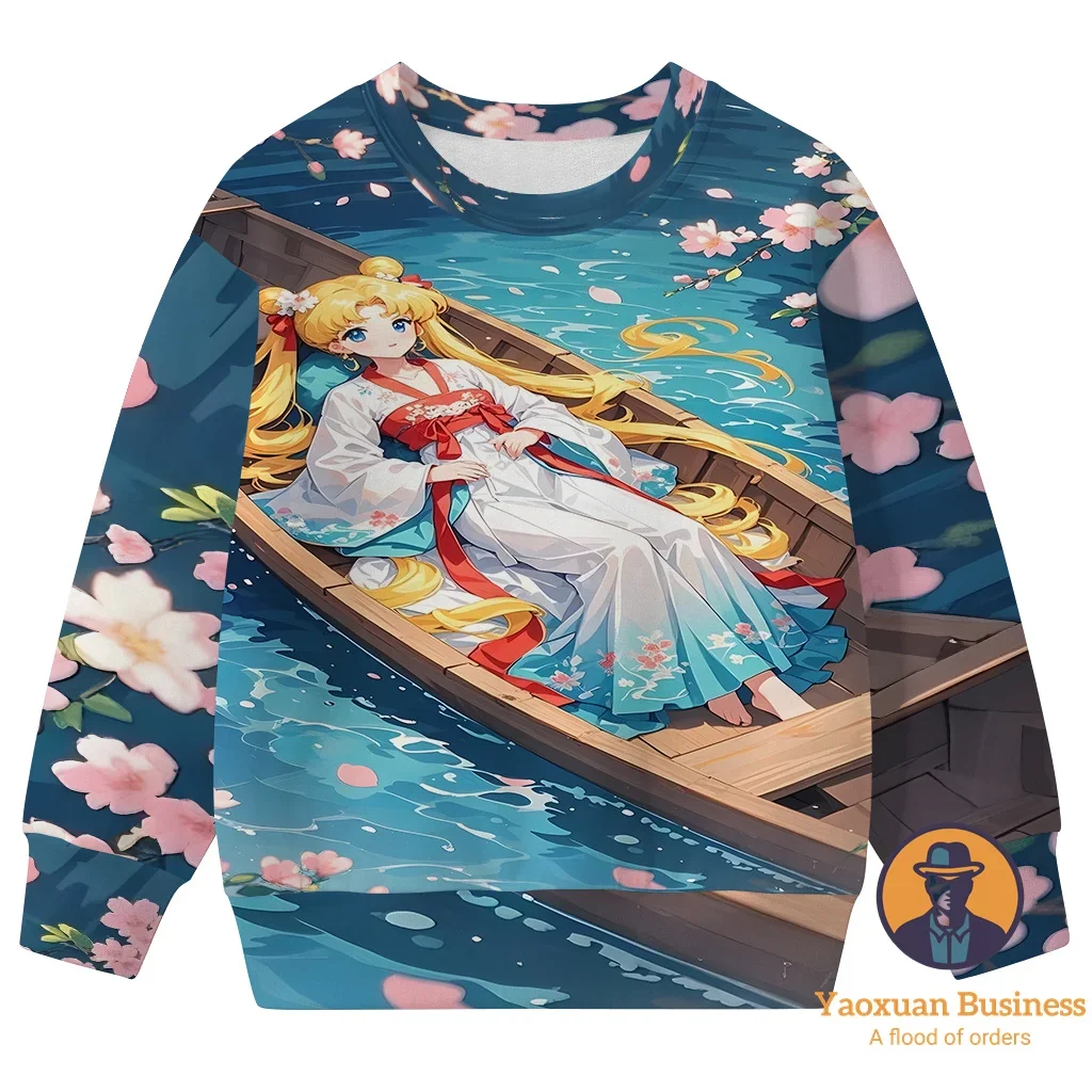 

2025 Hot Sale Sailor Moon Boys Girls Kids 3D Cartoon Printed Crew Neck Sweatshirt Pretty Thermal Windproof Warm Autumn Winter