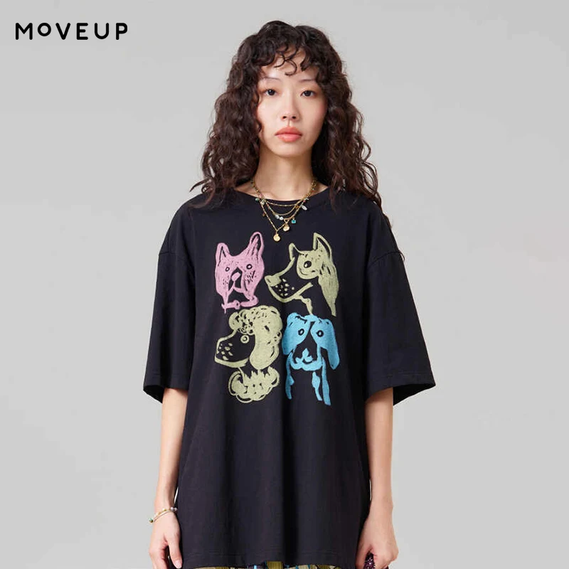 

Футболка MOVEUP с коротким рукавом и круглым вырезом, летняя, с мультяшным принтом животных, со спущенными плечами, повседневный офисный топ для женщин 3ELX10588