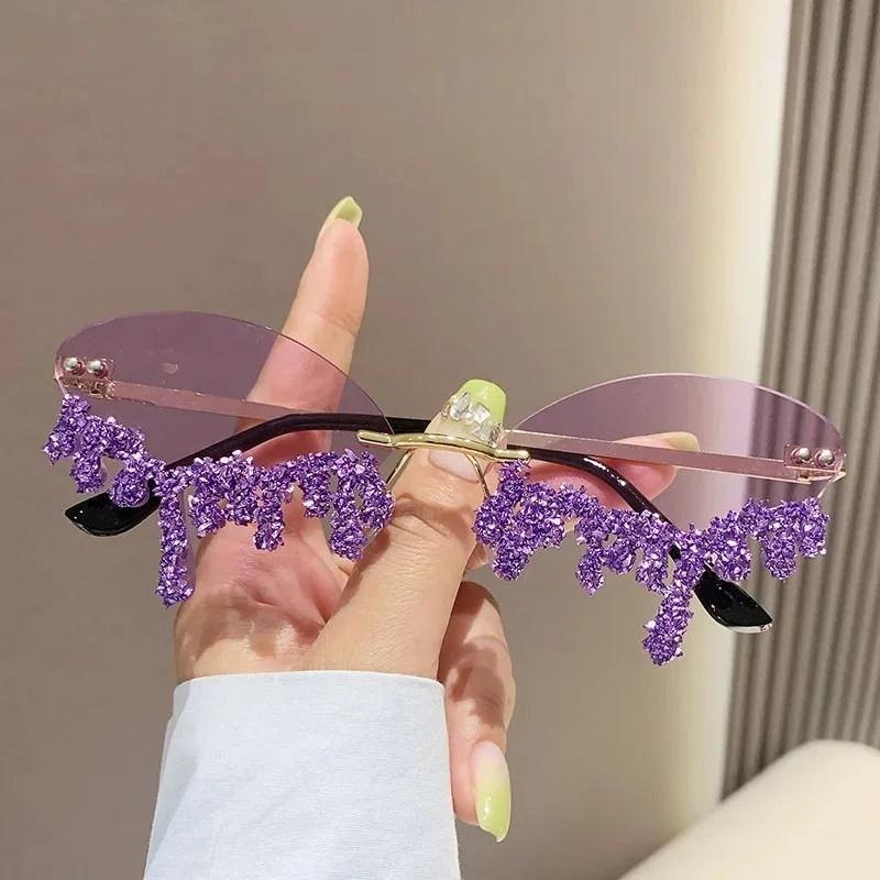 Diamant Randlose Sonnenbrille Damen Luxusmarke Strass Sonnenbrillen Sexy Tränenform Punk Party Eyewear Gafas De Sol – Detail 9
