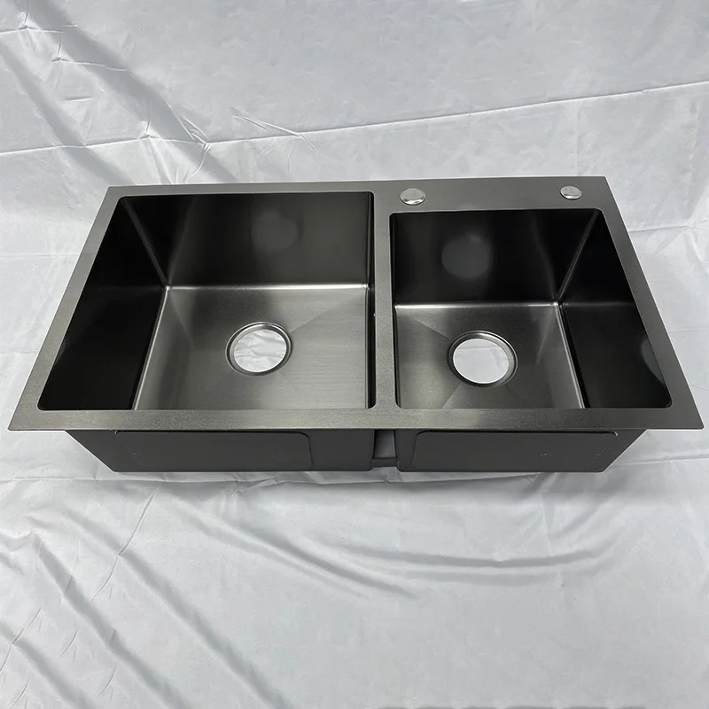 

# Large Size Black Nano Stainless Steel Drop-in Or Undermount Foshan Kitchen Sinks For Modern Kitchen With Double Bowl