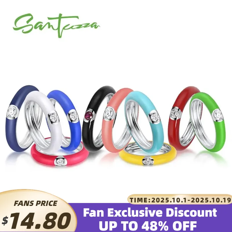 

SANTUZZA Pure 925 Sterling Silver Rings For Women Colorful Stackable Rings Eternity Rings Trendy Fine Jewelry Handmade Enamel