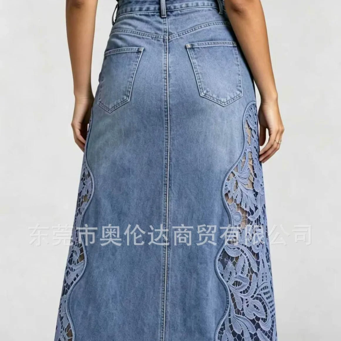 Women Mid Length Skirt Denim Skirts A Line High Waist Button Elegant Splice Y2k Streetwear Work Lace Floral Hollow Out 2026