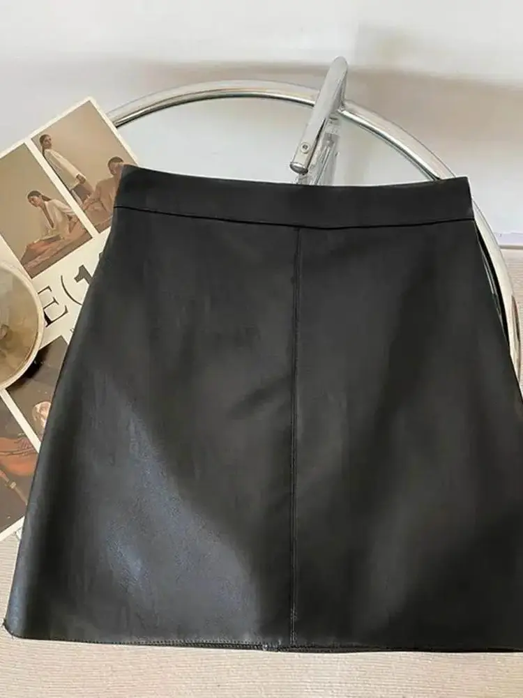 

Юбка из искусственной кожи с высокой талией, А-силуэт, облегающая, из ПВХ-материала, подходит для повседневной носки, с рукавами «летучая мышь»