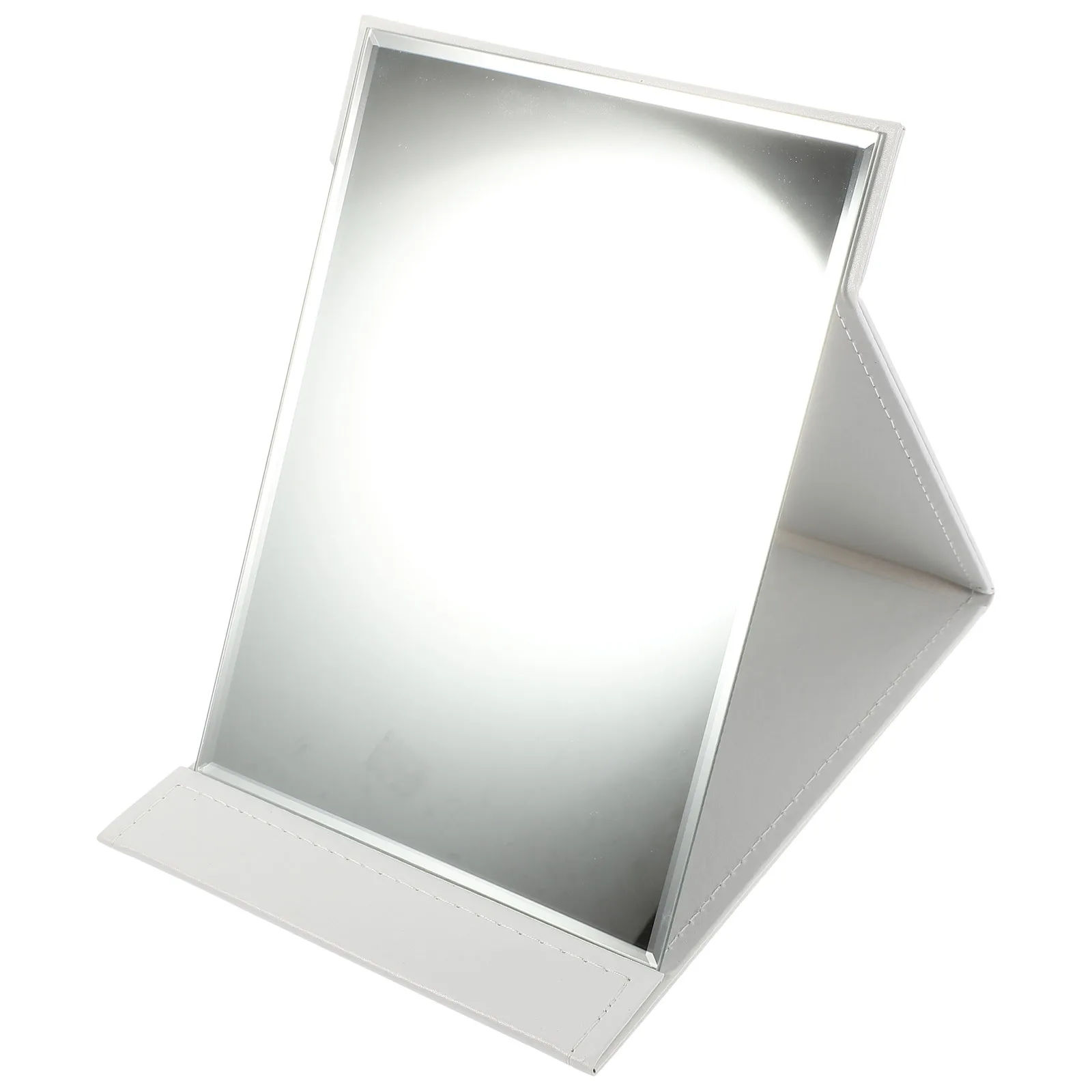 مرآة صغيرة من Alipis للسفر المكتبي، مرآة تجميل محمولة قابلة للطي من الزجاج باللون الأبيض المضاء على سطح الطاولة #2