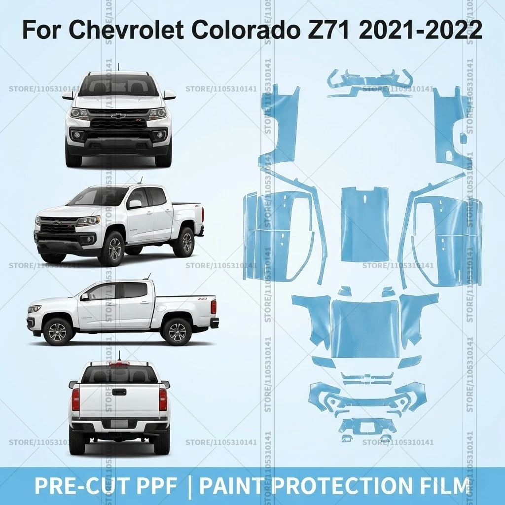 

Для Chevrolet Colorado Z71 2021-2022: Предварительно вырезанная прозрачная защитная пленка (PPF) для автомобиля, полный комплект для всего кузова