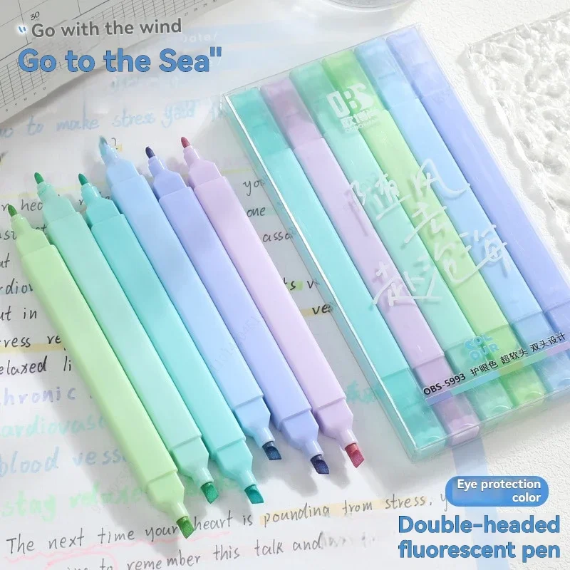 6 개/대 더블 헤드 형광 형광펜 마커 학생을위한 파스텔 드로잉 펜 학교 사무용품 귀여운 문구