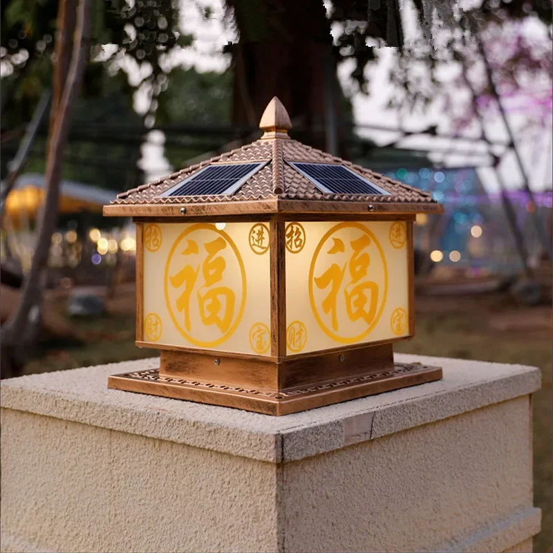 KERWIN Solar Post Lamp LED Outdoor Creative Vintage Pillar Lights Waterproof IP65 for Home Villa Courtyard Porch Decor