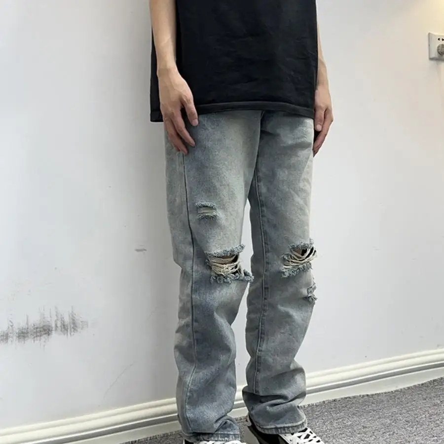 

Trendy American Summer Light Blue Jeans Men's Loose Thin Straight Casual Long Pants Youth Style mid Waist Jeans