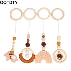 4 Pcs/Set Baby Teething Nursing Rattle Gifts Play Gym Frame Stroller Hanging Pendants Wooden Ring Teether Molar