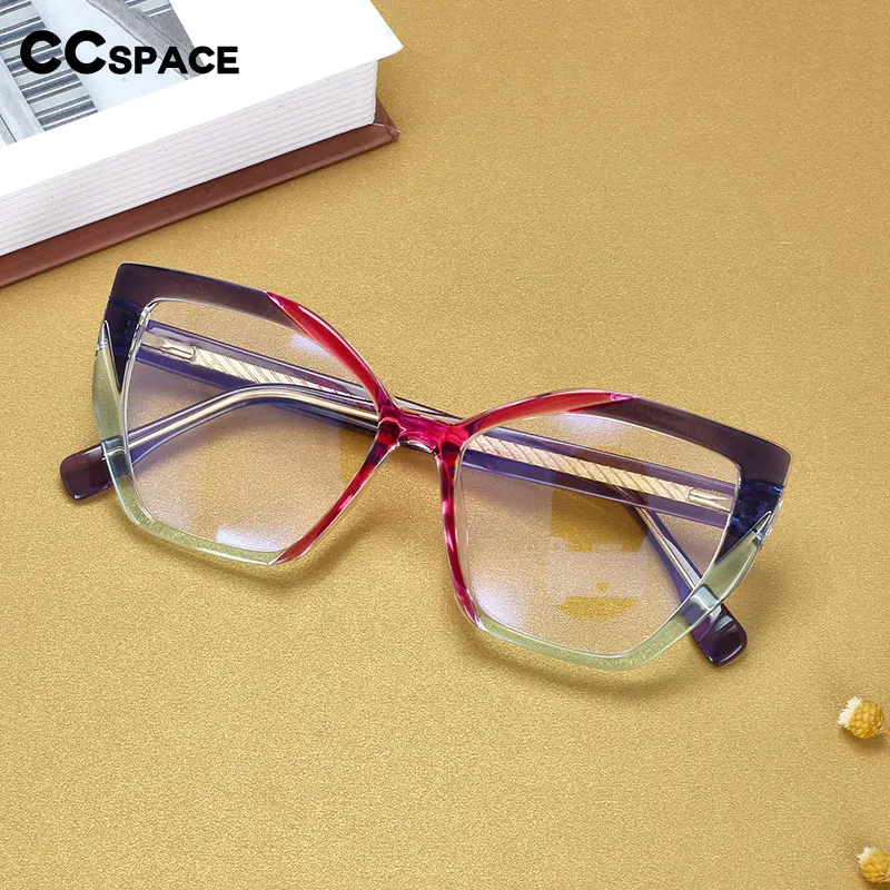 54585 Ladies Anti-Blu-Ray Optical Frame Cat Eye Square Large Frame Eye Protection Splicing Color Eyeglasses