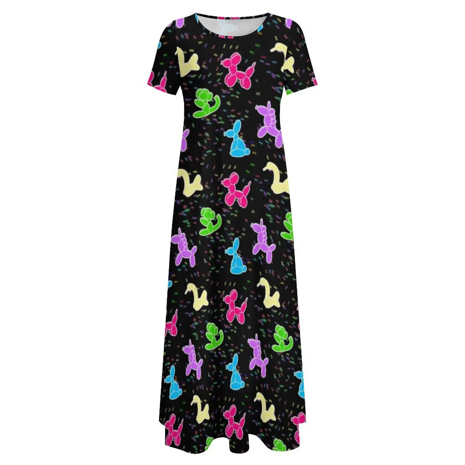 Cute Unicorn Dress Classic Balloon Animals Kawaii Maxi Dress Women Short Sleeve Aesthetic Boho Beach Long Dresses Big Size 7XL