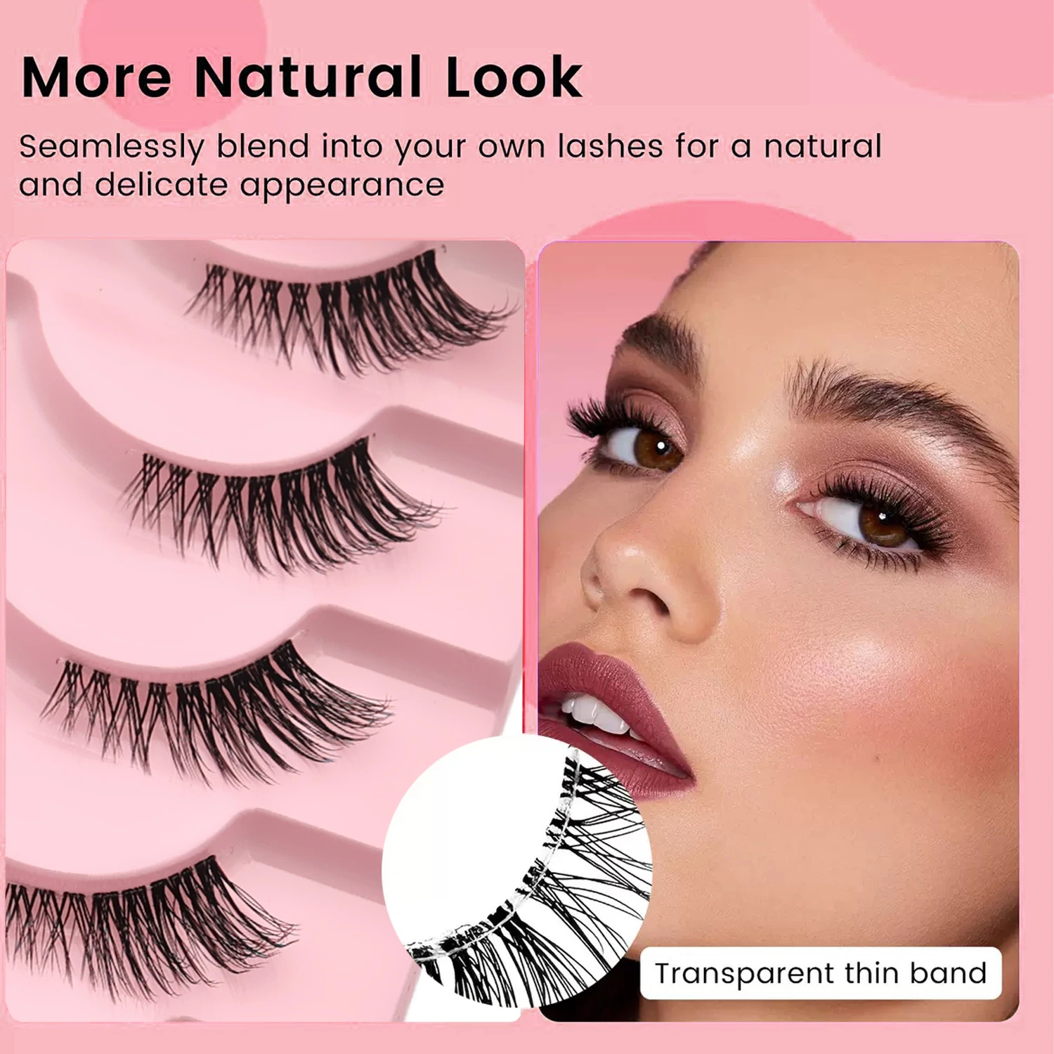 Transparente Halb-Wimpernverlängerung, Natürliche, Flauschige Kunstnerz-Wimpern, Leicht, Bequem, Wiederverwendbar für Tägliches & Party-Make-up – Detail 3