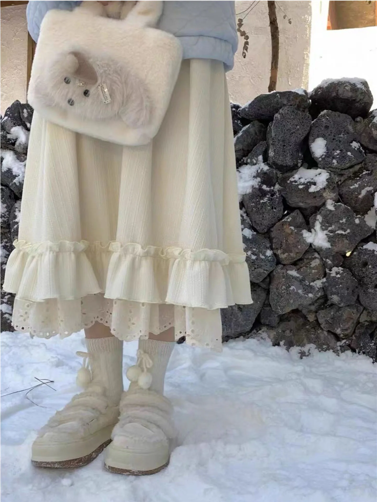 

Charming Lace Pumpkin Color f-length Skirt Women's Autumn Winter New Sle A-line Skirt Puffy Skirt High Waist Straig...