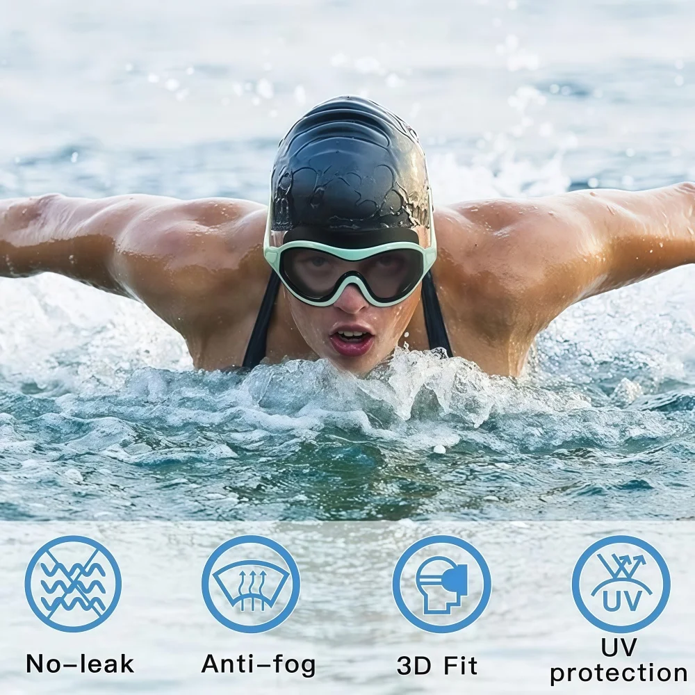 Adult Large Frame Silicone Swim Goggles with Anti-Fog UV Protection Clear Vision for Men And Women