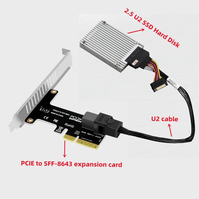 탑 SFF 8643-Pcie 3.0 어댑터 카드, Nvme SSD 컨버터, 데스크탑용 하드 디스크 확장 카드, 2 U.2 포트 카드, 4X/8X