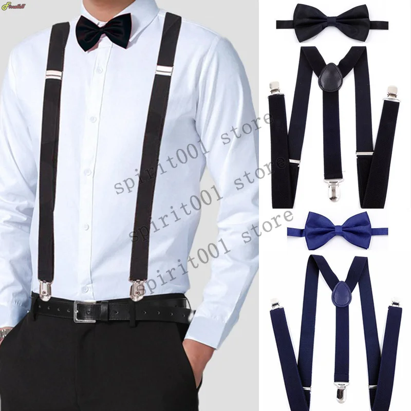 Adults Suspenders with Bowtie Fashion Bow Tie Set Mens Braces Adjustable Suspenders Pants Wedding Ties Accessories