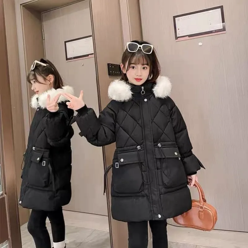 

Зимняя куртка для детей 10, пальто для девочек, хлопковая модная толстая теплая подростковая одежда, 12 детей, верхняя одежда с капюшоном, 13-летние парки на пуху
