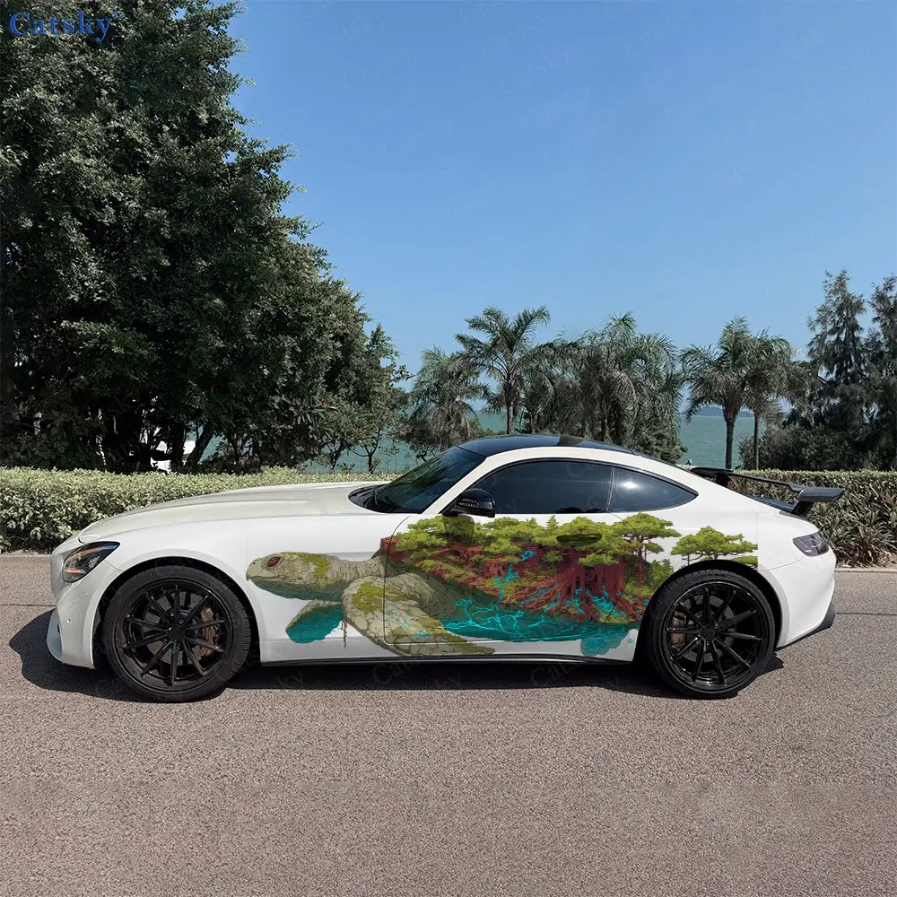 2pcs Giant Turtle Hiding Secluded Jungle Car Side Wraps, Self-Adhesive PVC Waterproof & Scratch-Resistant Sticker, Car Accessory
