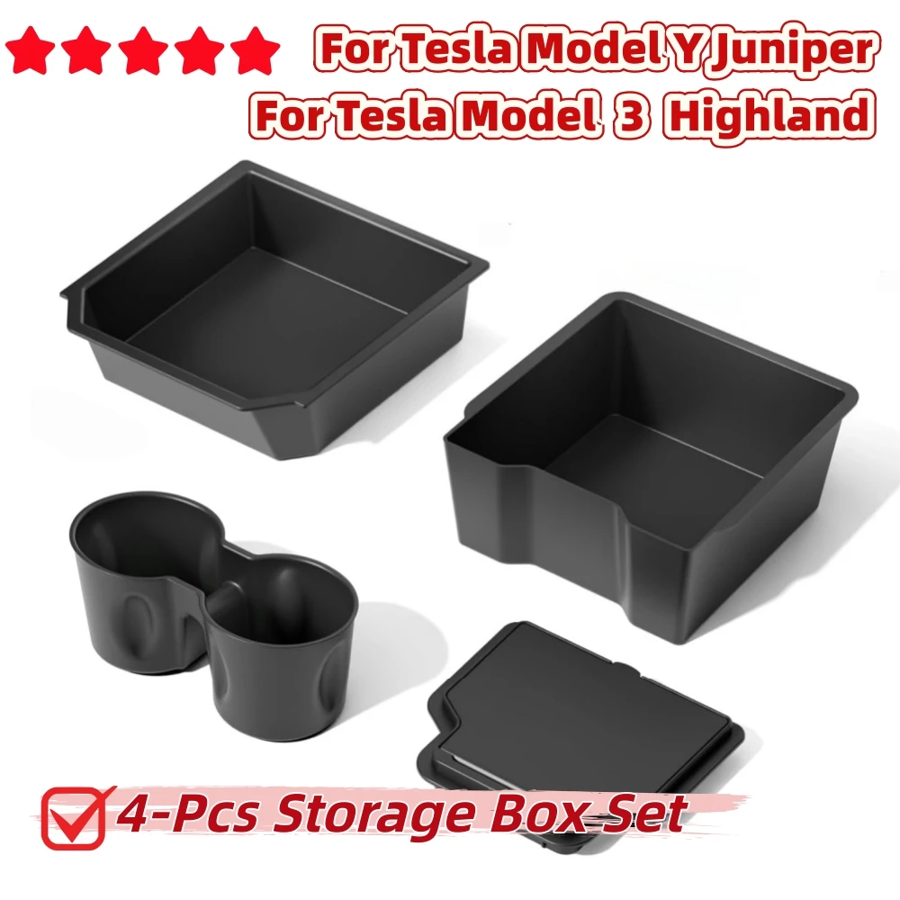 

For Tesla Model Y Juniper&Model 3 Highland Accessories Center Console Organizer Box,Hidden Storage Box,Cup Holder 4PCS Set