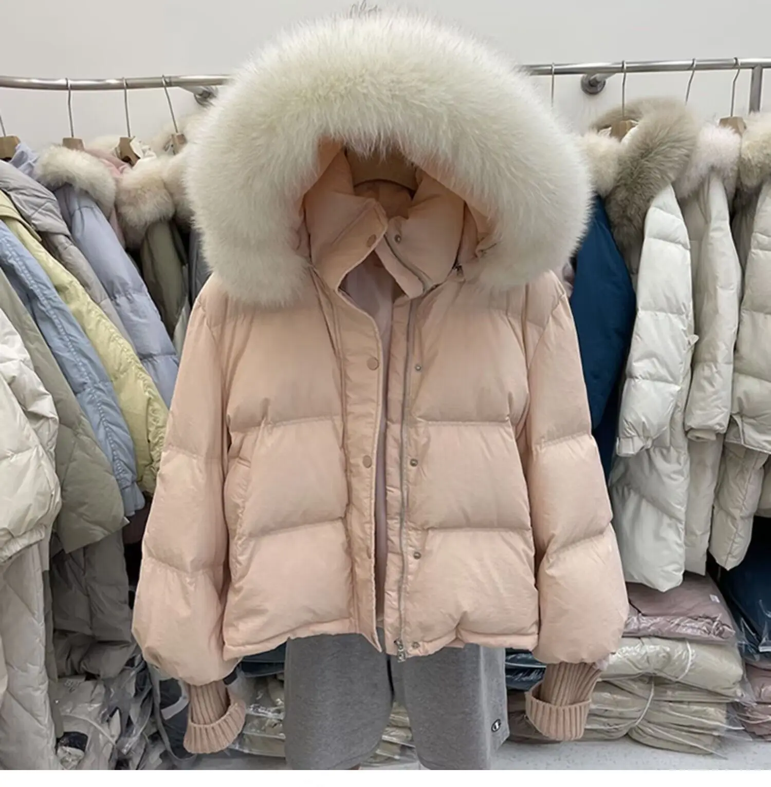 2023 new Korean Coat with large fur collar for Puffer Women cotton Coat hooded parka winter loose jacket women Short down jacket