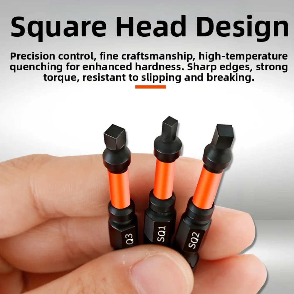 15pcs 50mm Torque Square Bit Set Hex Shank 1/4