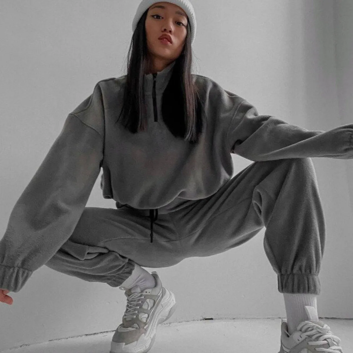 

Осенне-зимние женские комплекты, одежда из 2 предметов, однотонный спортивный костюм, топ на молнии с лацканами, модные брюки Completi Donna Invernali