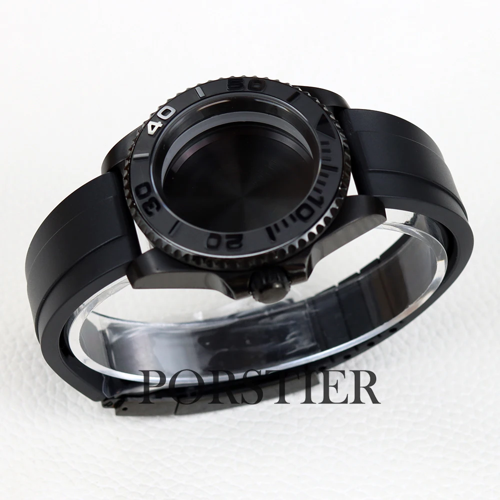 NH35 Case 40mm Black PVD Sapphire Glass for Yacht-Master Mod NH34 NH35 NH36 movmenent 28.5mm Dial Rubber Strap Waterproof 10Bar image 4