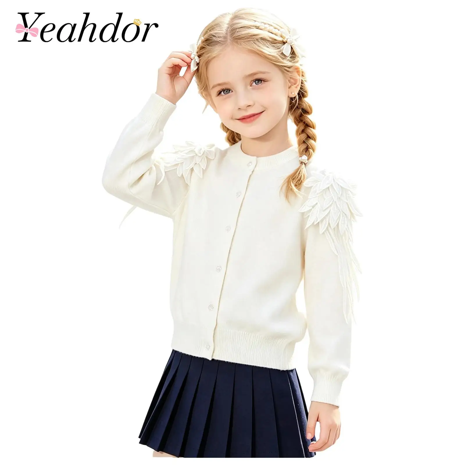 Autumn Kids Girls Warm Sweater Open Front Cardigan Long Sleeve Button-down Basic Knit Sweaters Outerwear for School Uniform