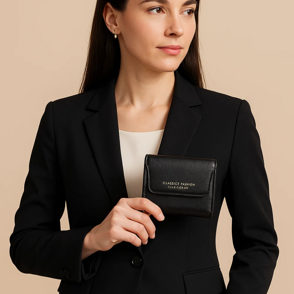 

Elegant Women Short Wallet Large Capacity Zipper Closure Business Card Holder Pu Leather Solid Color Bank/ID/Credit Card Bag