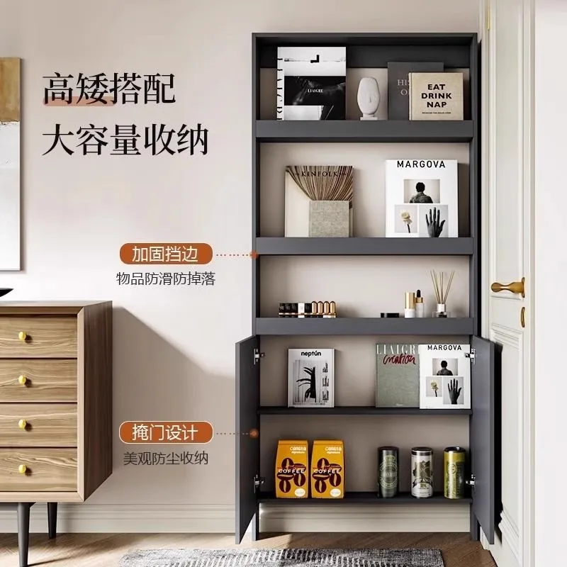 Customized solid wood door rear shelf with door ultra-thin bedroom floor-to-ceiling picture book rack against the wall