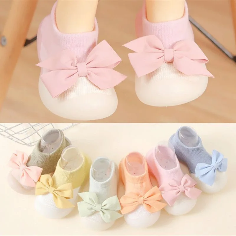 Baby Floor Shoes Non-slip Rubber Soft Sole Breathable Spring and Autumn Cartoon Cute Bow Indoor and Outdoor Walking Shoes