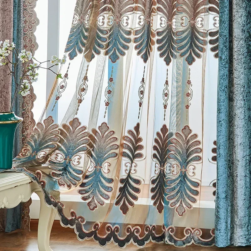 Vertical Gradient Laser Velvet European Living Room Dining Room Bedroom Decoration Luxury Curtains Embroidered Valance Custom