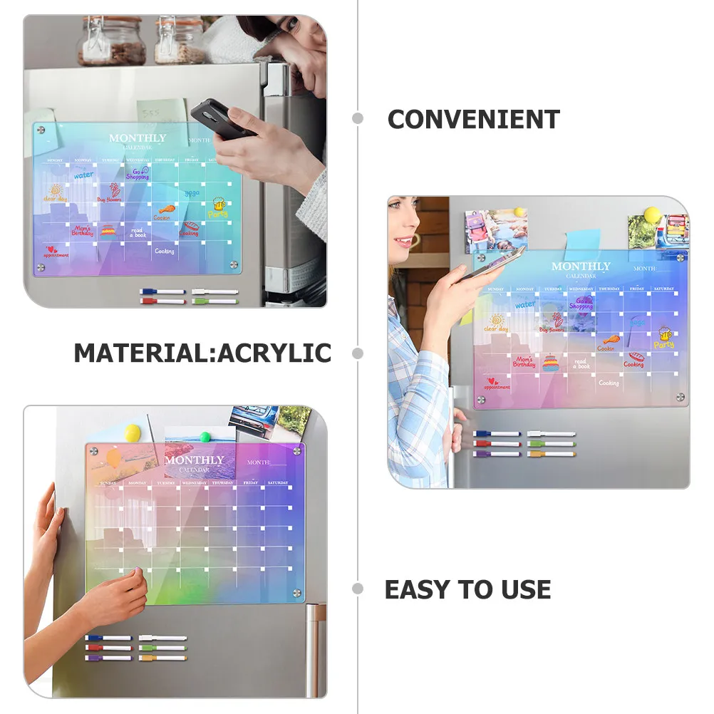 

1 Set Monthly Magnetic Whiteboard Dry Erase Planner For Fridge Kitchen Office Home School Use Acrylic Scheduling Board Notepad