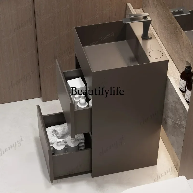 NQ52 PPP Washbasin Black Stainless Steel Column Basin, High-end Double-layer Drawer Wash Basin, Integrated Floor-to-ceiling Lock