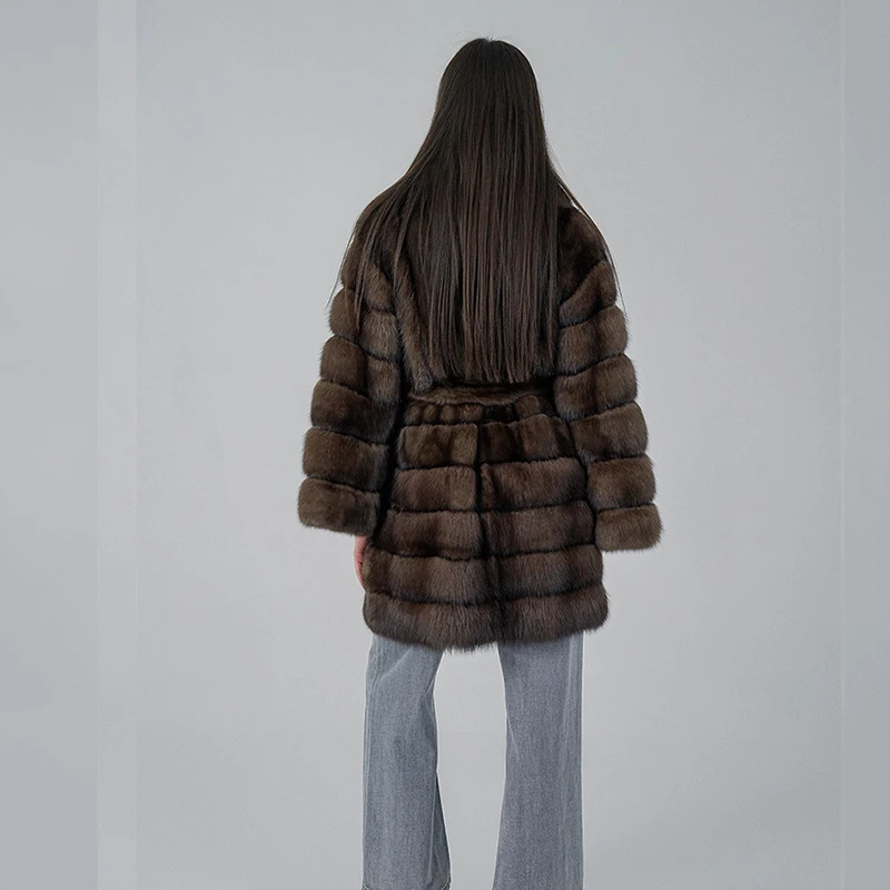 Ftangaiur Winter Import Russian Sable Fur Coat Turn-Down Collar Unique Private Customization Medium Natural Real Sable Fur Coats