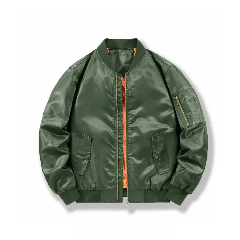 KIDWHXR Herbst-Bomberjacke für Herren, Lässige Baseball-Jacke, Streetwear mit Stehkragen und Reißverschluss, Lockere Herrenjacke mit Langen Ärmeln – Detail 2