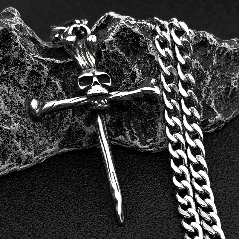 

Skull Bone Cross Pendant Necklaces for Women Men Stainless Steel Silver Color Vintage Charm Jewelry Punk Accessories Gifts