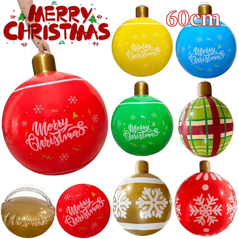 24 Inch PVC Inflatable Christmas Ball Large Outdoor Decorated Ball Christmas Decorations Ball Holiday Yard Lawn Porch Decor