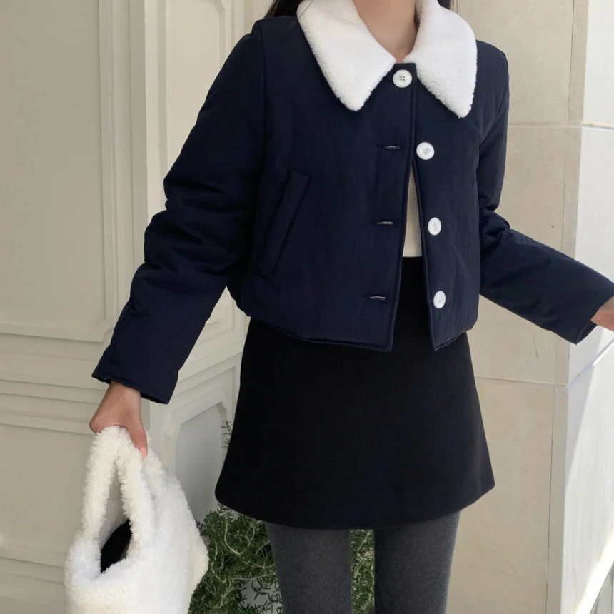 

Women's ort Coat Korean Sle INS Blogger Collar Warmth Slimming Autumn Winter Versatile Color Blo Simple Design