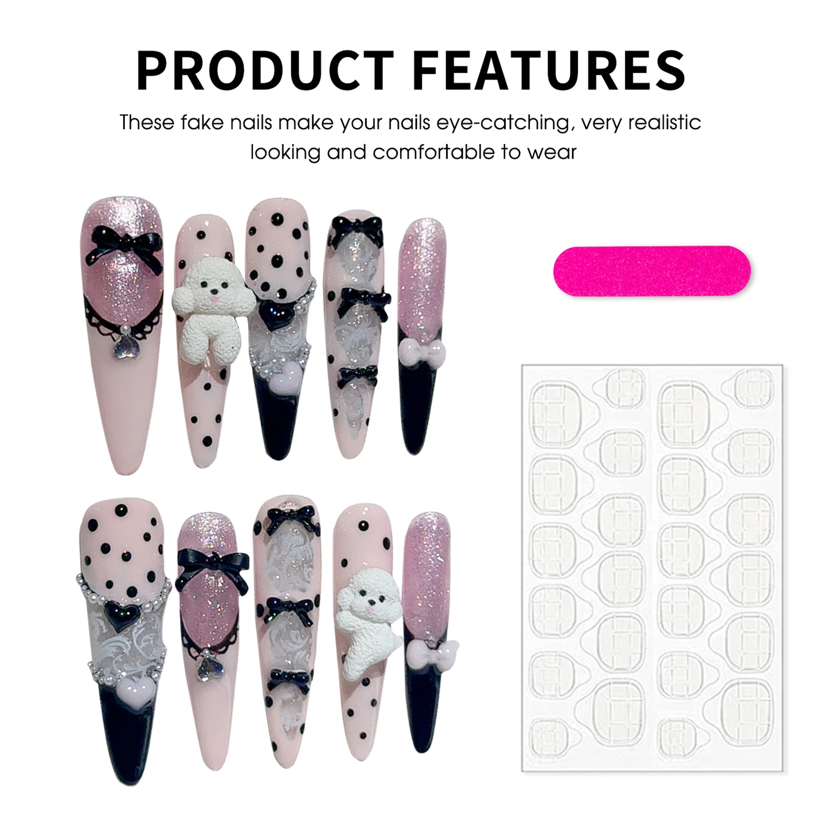 10 pièces dentelle noire à pois Ballet français presse sur ongles faux ongles pour femmes bricolage Nail Art cadeau pour fête mariage Halloween