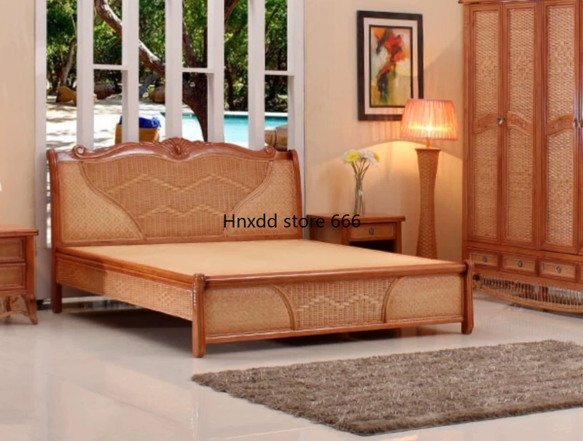 Plant rattan bed rattan art 1.8 meters 1.2 meters 1.5 meters rattan wooden bed