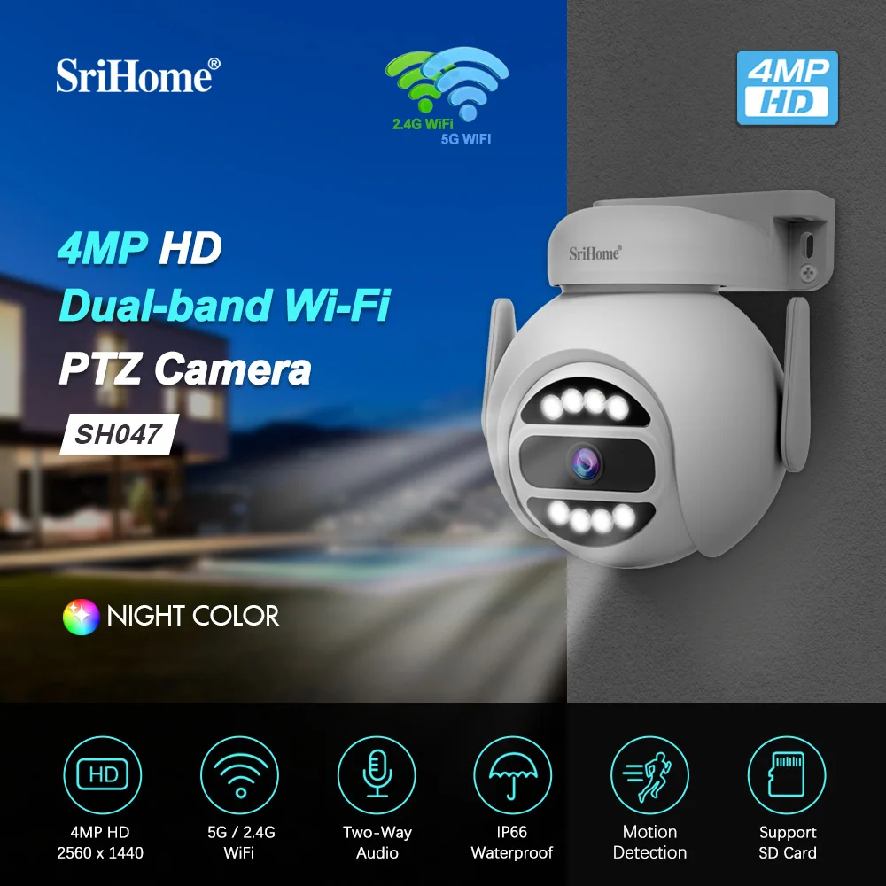 

Srihome SH047 4MP 1440P Wireless PTZ IP Dome Camera AI Humanoid Detection Home Seucity CCTV Baby Monitor