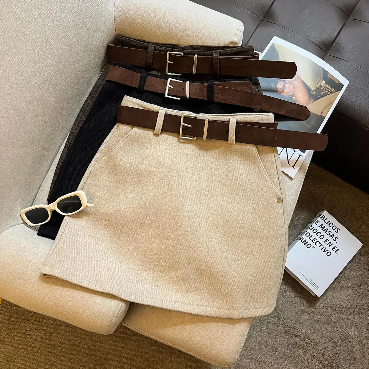 

Шерстяная юбка Ele с высокой талией, утягивающая женская юбка с антилегкой юбкой трапециевидной формы, юбка Sle ort