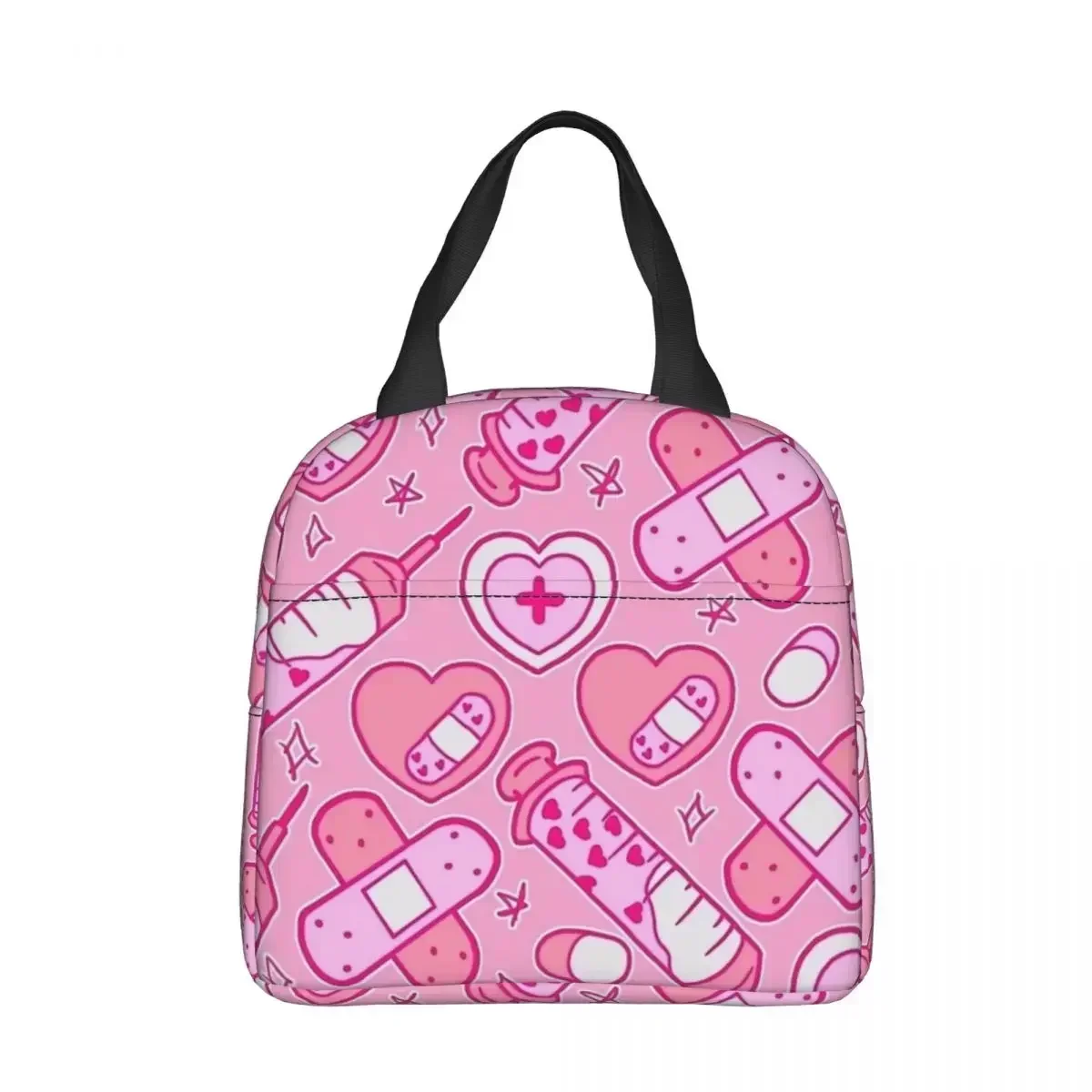 Nursing Medica Pattern Nurse Bright Pink Insulated Lunch Bag Meal Container Thermal Bag Tote Lunch Box School Picnic Bento Pouch