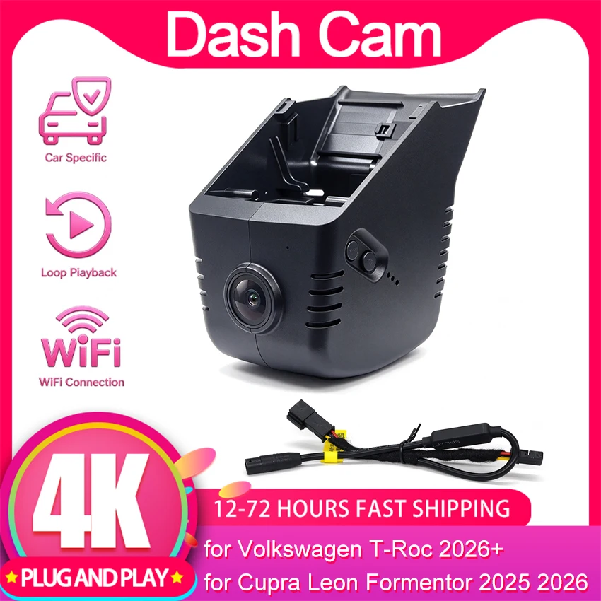 New! 4K 2160P Dashcam for Volkswagen T-Roc 2026+, Dash Cam for Cupra Leon 2025 2026, Car DVR for Cupra Formentor 2025 2026