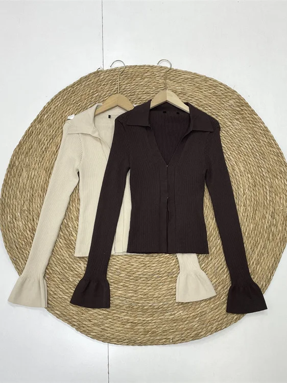 

Французский длинный светящийся вязаный свитер с колокольчиками, большой воротник, приталенный крой, теплый базовый слой, открытый кардиган для женщин