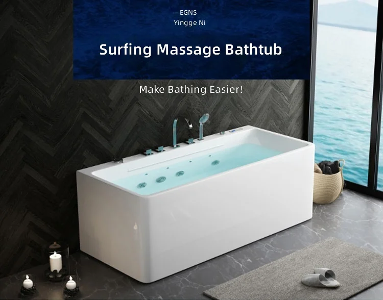 Acrylic Bathtub, Modern Minimalist Thermostatic Large Waterfall Jet, Small Apartment Hotel Home Use, 6 in 1 Function Shower Tub