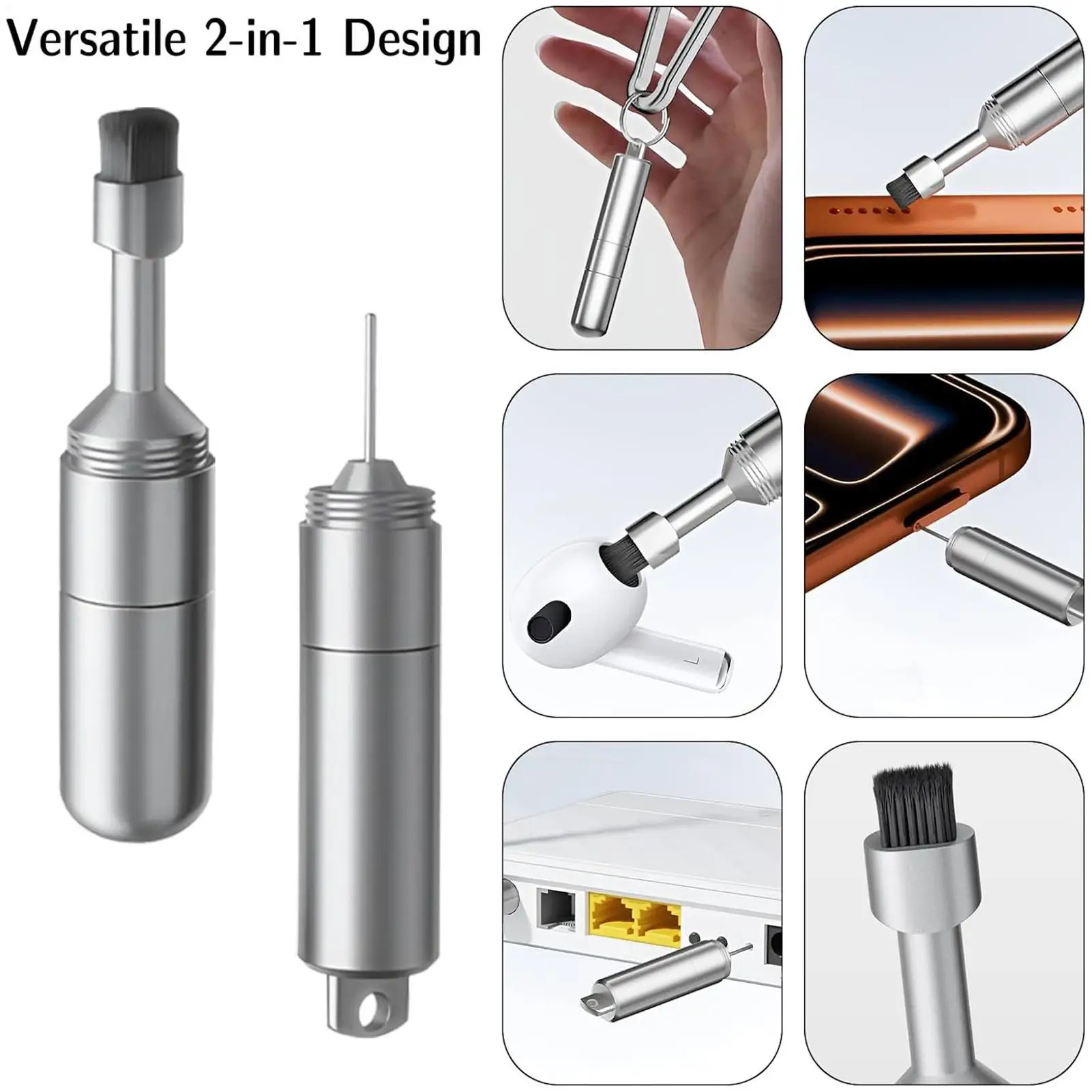 

2-in1 Mobile Phone Card Removal & Headphone Cleaning Brush Aluminum Alloy Phone Card Tray Pin Eject Removal Tool For Phone